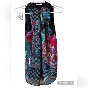 New York & Company High Zip Sleeveless Blouse Floral Geometric Print M